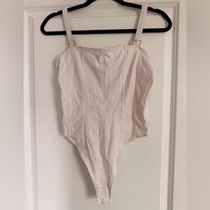 H&M Ivory Cream Tank Top Corset Thong Bodysuit with Gold Hardware size Small